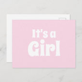 Es ist eine hellrosa, weiße Babyankündigung für Mä Postkarte (Vorne/Hinten)