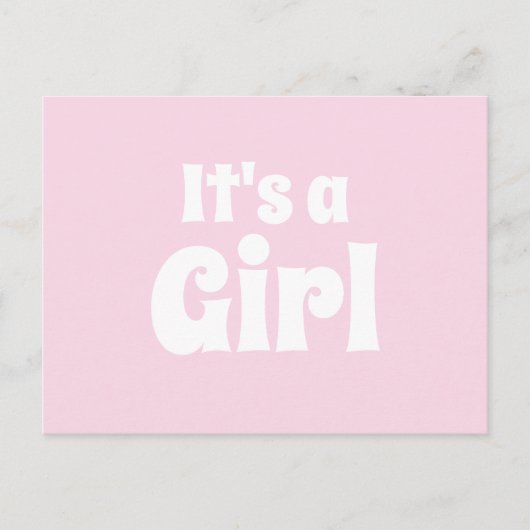 Es ist eine hellrosa, weiße Babyankündigung für Mä Postkarte (Vorderseite)