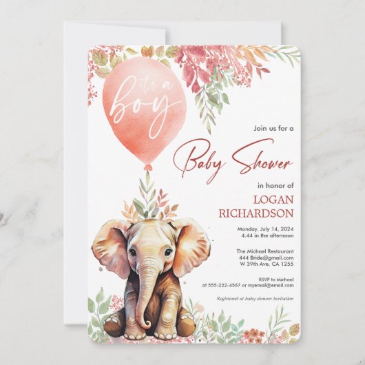 Es ist eine Herbstballon-Elefantenbabydusche Einladung (Vorderseite)