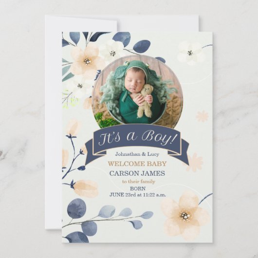 Es ist eine junge Birth Blue und Gelb Blüten Ankündigung (Vorderseite)