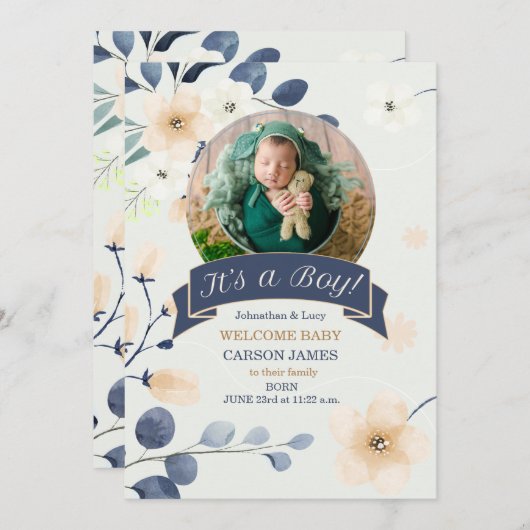 Es ist eine junge Birth Blue und Gelb Blüten Ankündigung (Vorne/Hinten)