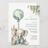 Es ist eine junge blaue Ballon Elephant Baby Dusch Einladung (Vorne/Hinten)