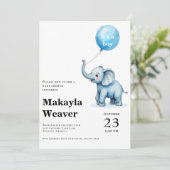 Es ist eine junge blaue Ballon niedliche Elefanten Einladung (Stehend Vorderseite)