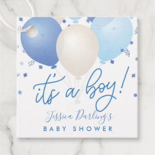 Es ist eine junge blaue Ballons Babydusche Geschenkanhänger