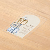 Es ist eine junge blaue Boho Blocks und Spielzeugs Acryleinladungen (Ablage )