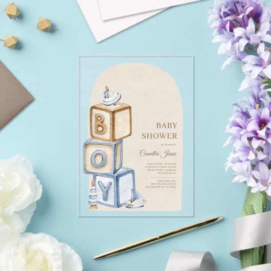 Es ist eine junge blaue Boho Blocks und Spielzeugs Acryleinladungen (In Situ (Hochzeit))