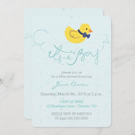 Es ist eine junge, blaue Dusche für ein Baby Einladung (Vorne/Hinten)