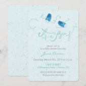 Es ist eine junge blaue Schuhe Baby Dusche Einladu Einladung (Vorne/Hinten)