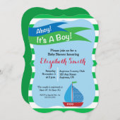 Es ist eine junge, blaue und grüne Kinderdusche Einladung (Vorne/Hinten)