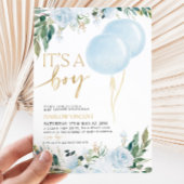 Es ist eine junge Blue Balloon Greenery Baby Dusch Einladung