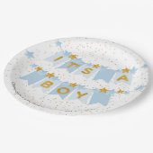 Es ist eine junge Blue Bunting Flags Baby Dusche Pappteller (Schrägansicht)