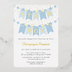 Es ist eine junge Blue Bunting Flags Foto Baby Dus Folieneinladung