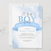 Es ist eine junge Blue Dusty Bow Baby Dusche Einladung (Vorderseite)