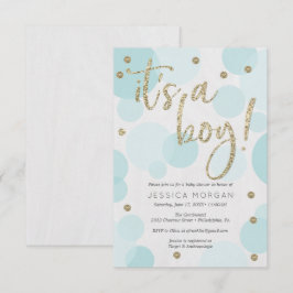 Es ist eine junge Blue Polka Dot Baby Dusche Einla Einladung