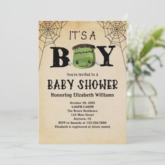 Es ist eine junge Frankenstein Halloween-Kinderdus Einladung (Stehend Vorderseite)