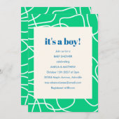 Es ist eine junge Green Modern Line Art Baby Dusch Einladung (Vorne/Hinten)