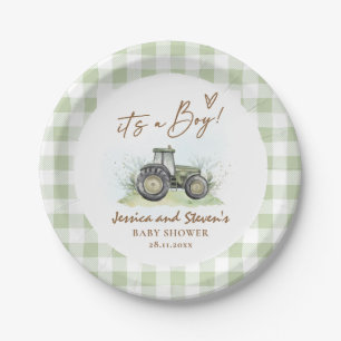 Es ist eine junge Green Traktor Farm Baby Dusche Pappteller