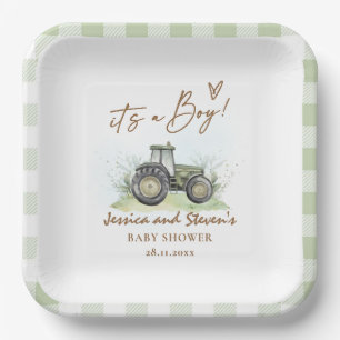 Es ist eine junge Green Traktor Farm Baby Dusche Pappteller
