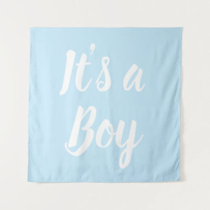 Es ist eine junge, hellblaue Babydusche, Gender-En Wandteppich