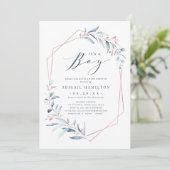 Es ist eine Junge Rose Gold Blue Greenery Baby Dus Einladung (Stehend Vorderseite)