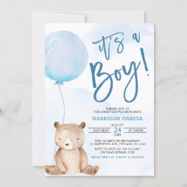 Es ist eine junge Teddy Bear Blue Balloon Baby Dus Einladung