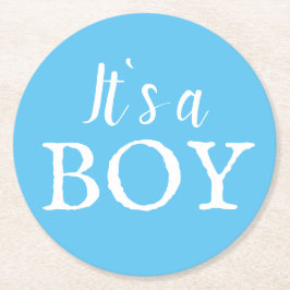 Es ist eine junge Typografie Blue Baby Boy Baby Sh Runder Pappuntersetzer