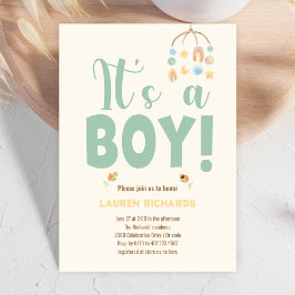 Es ist eine junge Typografie Boho Colorful Baby Sh Einladung