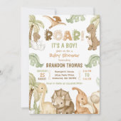 Es ist eine Junge Wasserfarbe Dinosaurier Babydusc Einladung (Vorderseite)