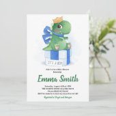 Es ist eine Junge Wasserfarbe Dinosaurier Babydusc Einladung (Stehend Vorderseite)