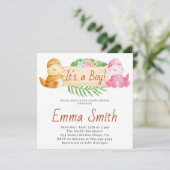 Es ist eine Junge Wasserfarbe Dinosaurier Babydusc Einladung (Stehend Vorderseite)