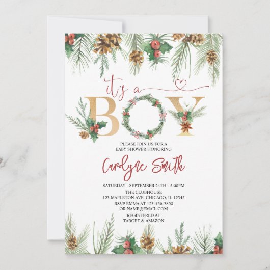 Es ist eine junge Weihnachtsdusche Einladung (Vorderseite)