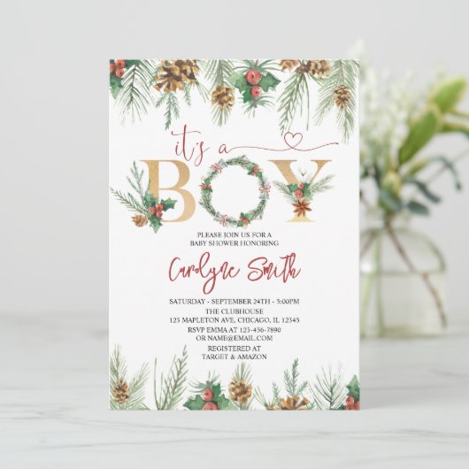 Es ist eine junge Weihnachtsdusche Einladung (Stehend Vorderseite)