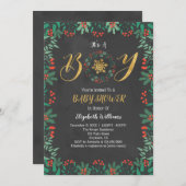 Es ist eine junge Weihnachtsgrün-Babydusche Einladung (Vorne/Hinten)