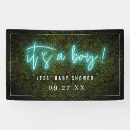 Es ist eine Jungeblaue Neonboxwood-Babyparty Banner
