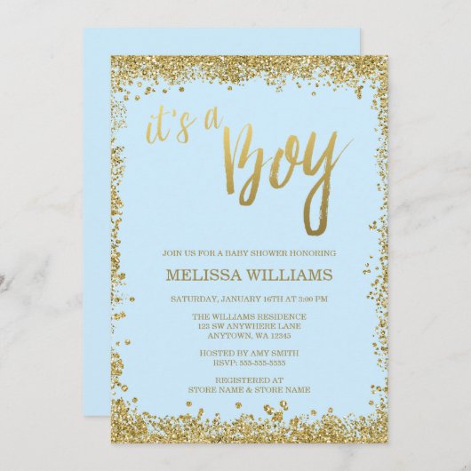 Es ist eine Jungen-blaue Einladung (Vorne/Hinten)