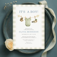 Es ist eine Jungen-Entenjagd-Gingham-Baby-Party