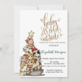 Es ist eine kalte Aquarelldusche mit Pinienbäumen Einladung (Vorderseite)