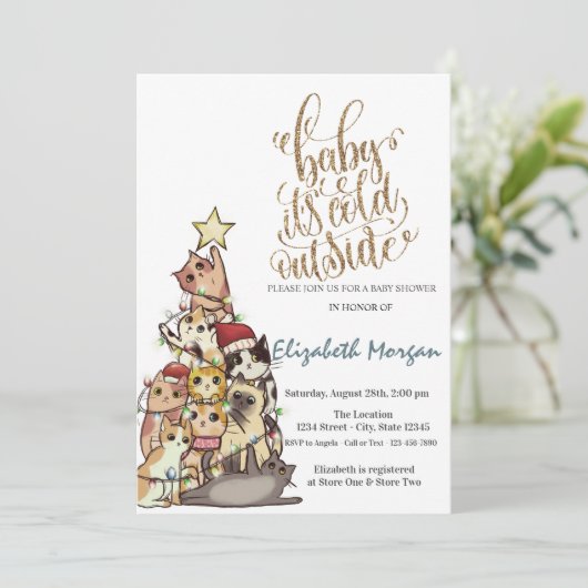 Es ist eine kalte Aquarelldusche mit Pinienbäumen Einladung (Stehend Vorderseite)