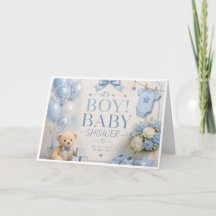 Es ist eine Karte für eine Babyparty für einen Jun