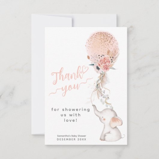 Es ist eine kleine Elefant & Balloon Baby Dusche Dankeskarte (Vorderseite)