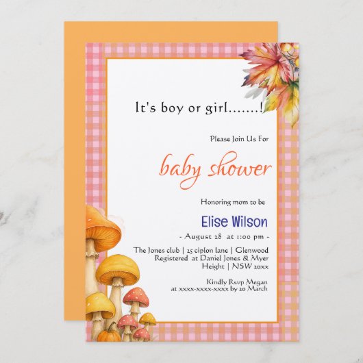 Es ist eine kleine, märchenhafte Babydusche Einladung (Vorne/Hinten)