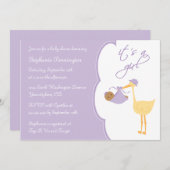 Es ist eine lila Baby-Dusche Einladung (Vorne/Hinten)