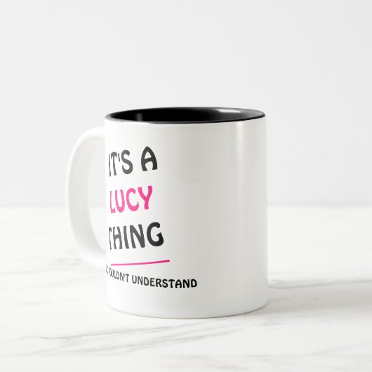 Es ist eine Lucy-Sache, die man nicht verstehen wü Zweifarbige Tasse (Vorderseite Links)