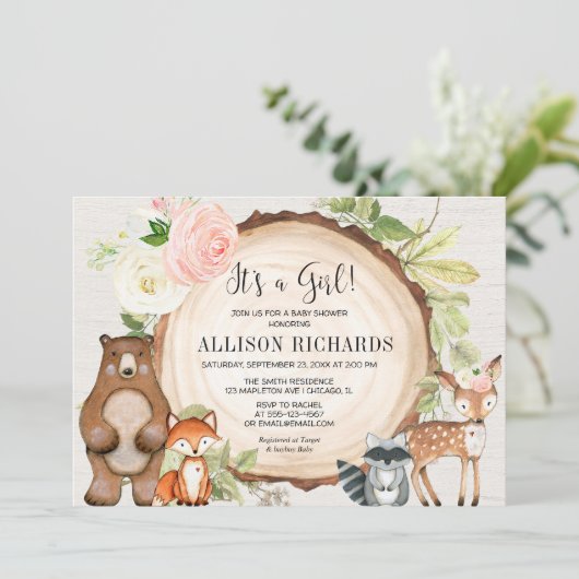 Es ist eine Mädchen Blumendusche aus rustikalem Ho Einladung (Stehend Vorderseite)