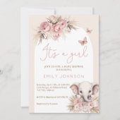 Es ist eine Mädchen-Boho-Elephant-Pink-Kinderdusch Einladung (Vorderseite)