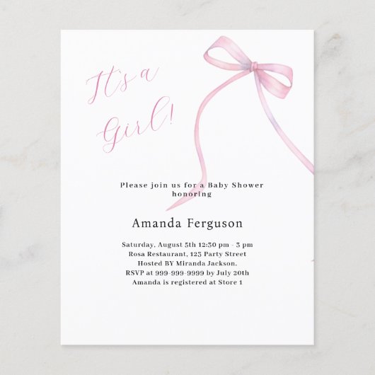 Es ist eine Mädchen bug elegante Baby Dusche Einla (Vorderseite)