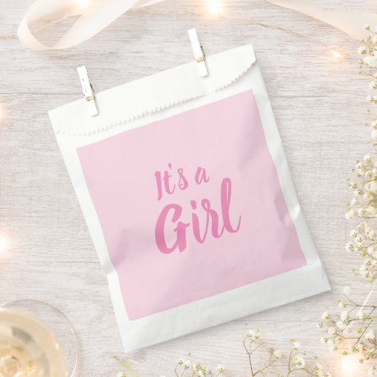 Es ist eine Mädchen, hellrosa Babydusche, Geschlec Geschenktütchen (Ausgeschnitten)