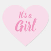 Es ist eine Mädchen, hellrosa Babydusche, Geschlec Herz-Aufkleber (Vorderseite)