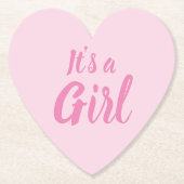 Es ist eine Mädchen, hellrosa Babydusche, Geschlec Untersetzer (Vorderseite)
