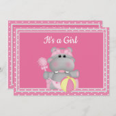 Es ist eine Mädchen-Hippo-Babydusche, die einlädt Einladung (Vorne/Hinten)